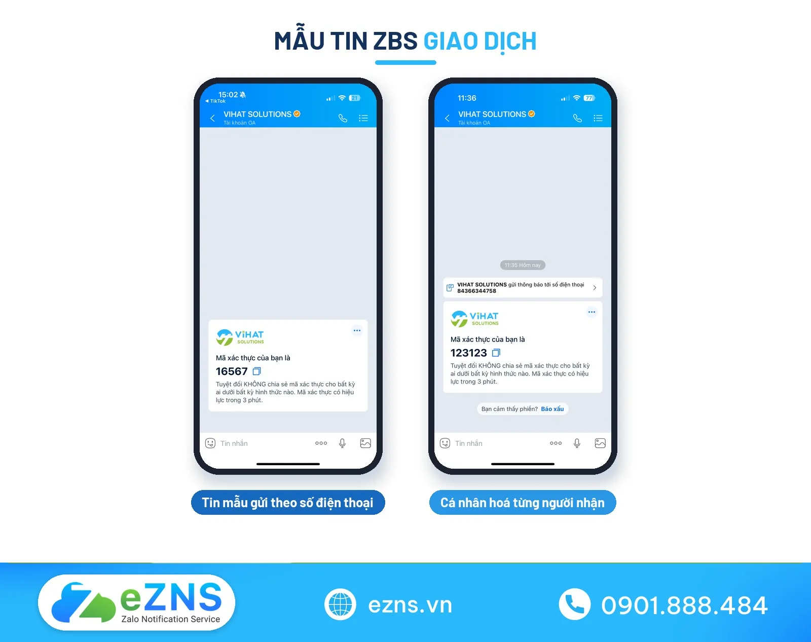 Ví dụ tin mẫu ZBS gửi cho nhiều người trên Zalo