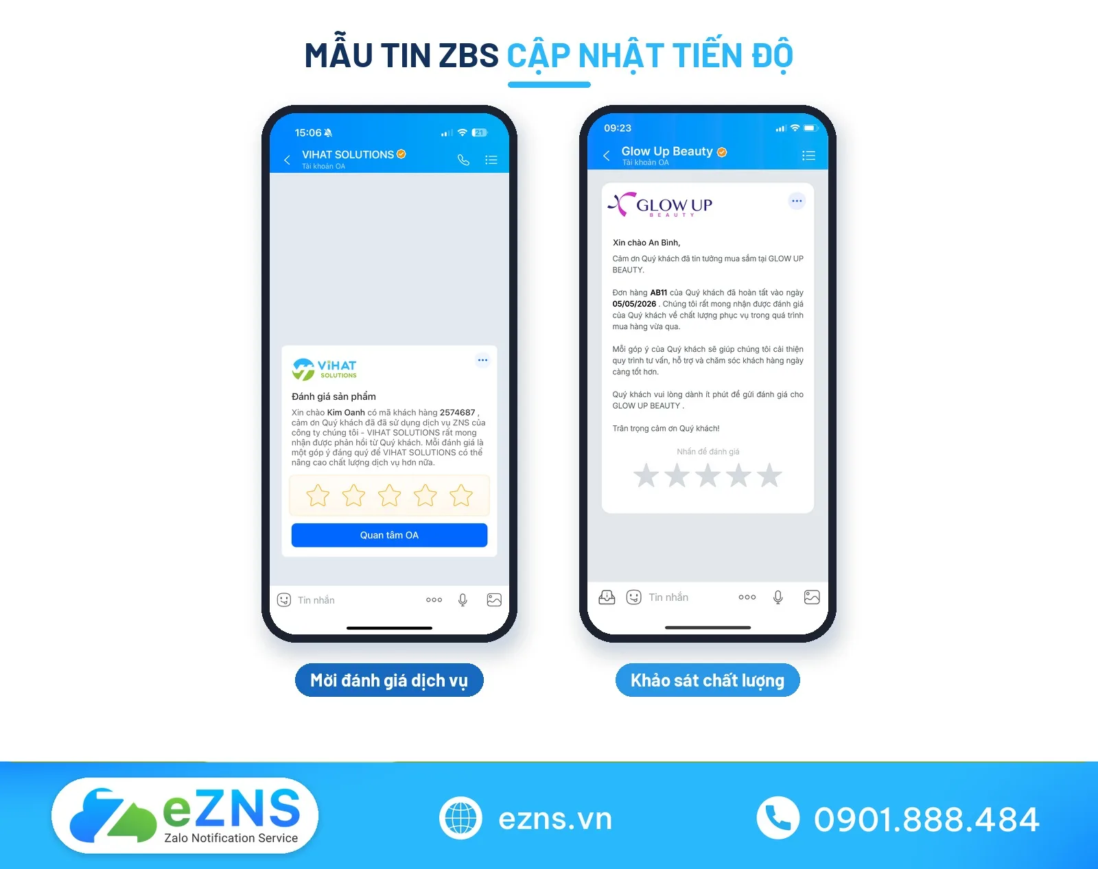 Giao diện mẫu tin nhắn trả lời khách hàng báo tiến độ tự động