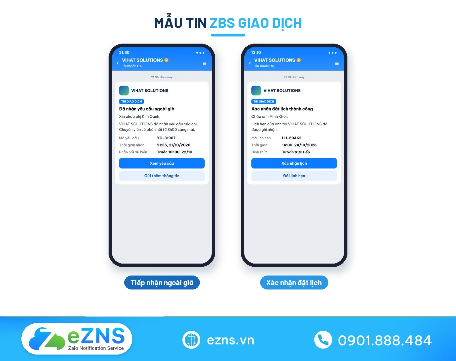 Mẫu tin nhắn trả lời tự động ZBS giao dịch